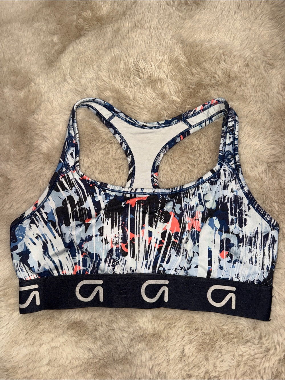 GAP Multicolor Abstract Print Racerback Sports Bra - Navy, White & Coral